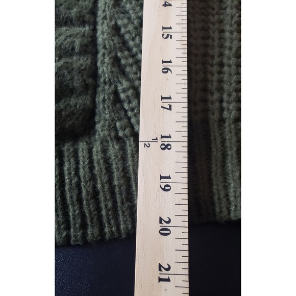 Vigoss Olive Green Chunky Open Knit Sweater L Cozy Warm Crop Ruffle Winter - Picture 6 of 8